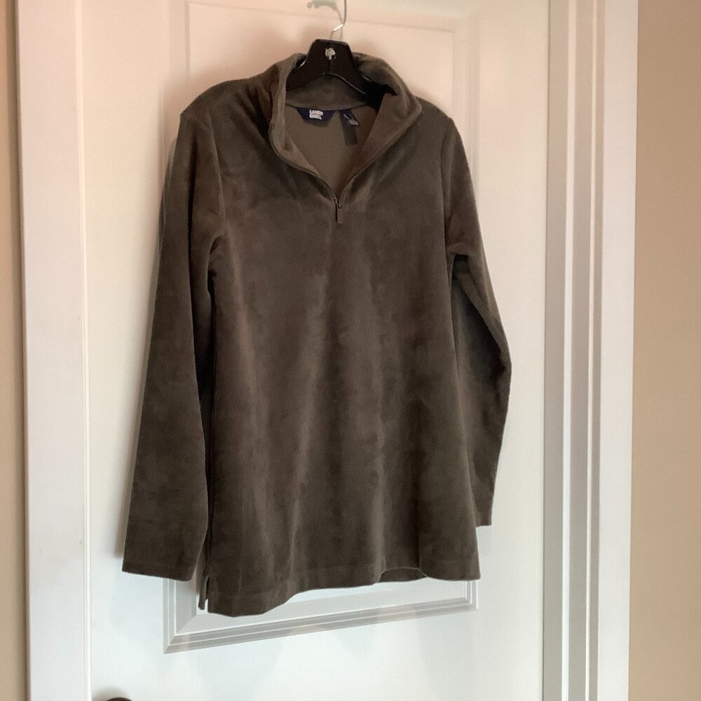Land's End Ribbed Velour Tunic, Olive Green, Size small